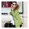 Hiver Coton Manteau Fin Milieu Long Col Fourrure à Capuche VERT M