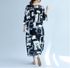 Noir et Blanc Imprimé Abstrait Surdimensionné / Ample Tunique Robe Longue