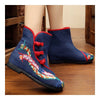 Vintage Peking Stoff Schuhe Bestickt Stiefel 12-03 Blau 35