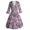 Hepburn Style Lapel Printing Big Peplum Vintage Dress   pink