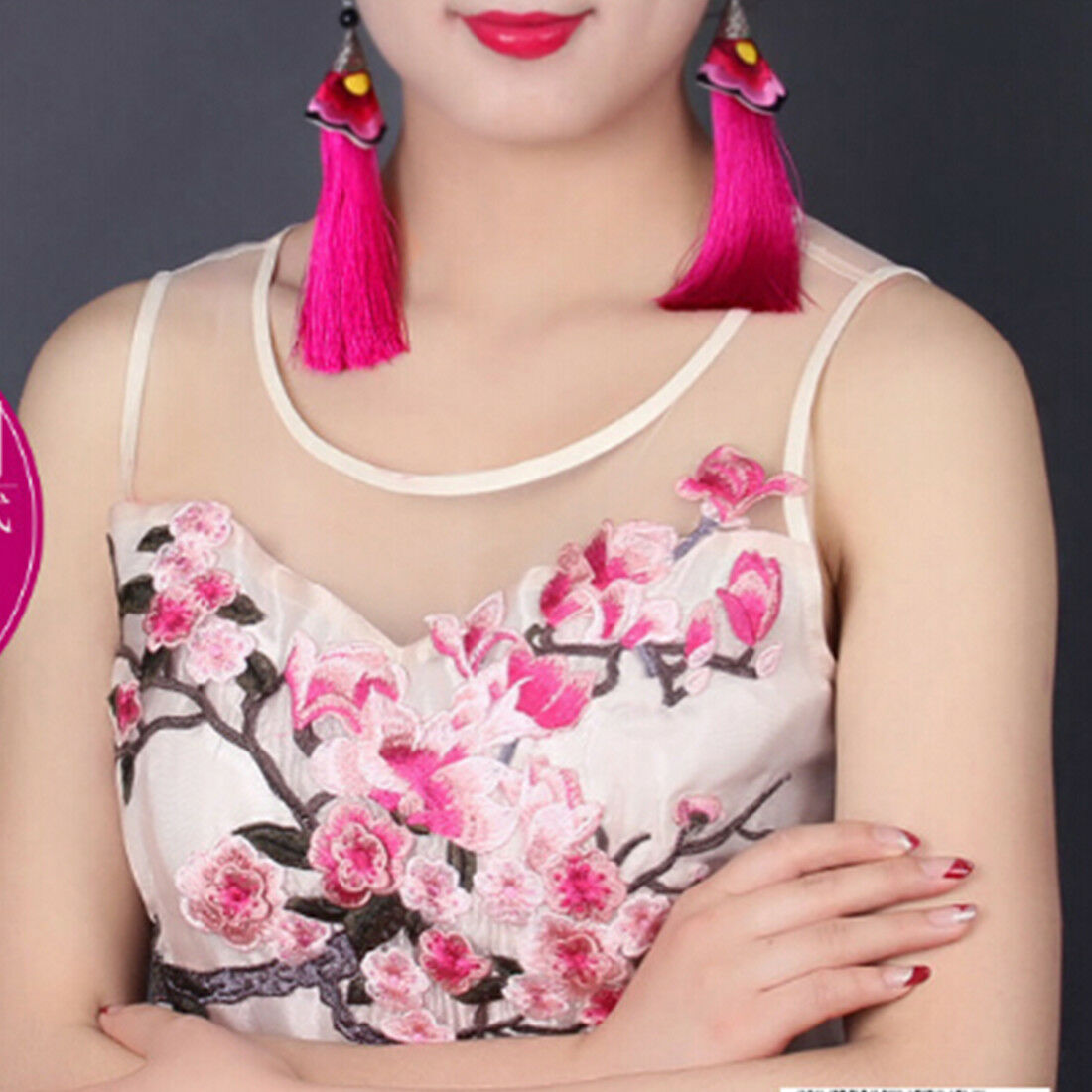 Original Design New Earring Embroided Flower Earring Tassel Vintage Exaggerated