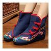 Vintage Peking Stoff Schuhe Bestickt Stiefel 12-03 Blau 35