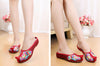 Old Beijing Cloth Shoes Summer Woman Cowhells Sole Embroidered Shoes wine red