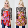 Blüte Blumenmuster Freizeit Trikot Top mit Leopardenmuster Ärmel 4 Farben