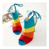 Cromático Color Arcoiris Sandalias Tacón Alto Gladiador Zapatos de Aguja Verano