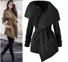 Damen Mode Schwarz Khaki Grau Großer Kragen Gebundener Bund Mantel Winterjacke