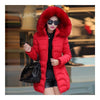 Invierno Algodón Abrigo Mujer Medio Larga Entallada Remates en Piel Bright Red L