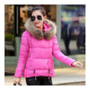 Hiver Fin Couleur Bonbons Col Fourrure Court Doudoune Rose Rouge