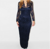 Plus Size Dress Women Lace Long Sleeve Scalloped Neck Cocktail Party Maxi Prom