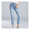 Summer Loose Holed Ninth Jeans Pencil Trousers light blue 26