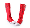 Canvas Spike Rivet Lace Up Wedges Flat Skate Mid-Calf Sneaker Boots
