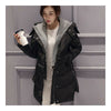 Woman A Shape Thick Hoodied Woolen Middle Long Down Coat   black