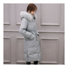 Down Coat Woman Middle Long Thick Fur Collar Slim Winter   light blue