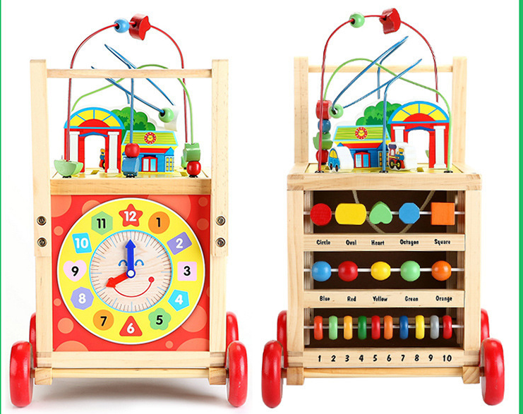 NEW Wooden Colorful Baby Walker Activity Trolley