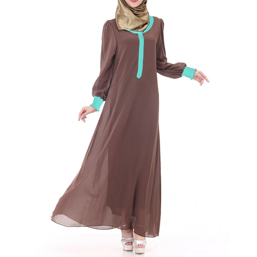 Muslim Chiffon Long Dress Sunday Clothes polyester (dacron) Twany Robe