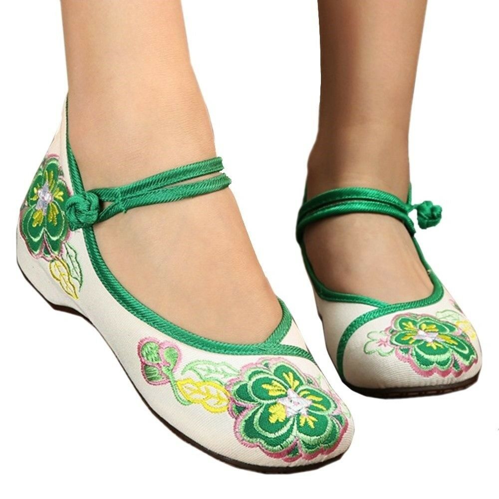 Small White Shoes Old Beijing Cloth Embroidered Shoes   green
