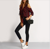 Sexy Open Shoulder Plaid Casual Tartan Shirt Blouse Top