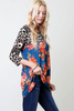 Blossom Floral Casual Jersey Top w Leopard Print Sleeves 4 Colors