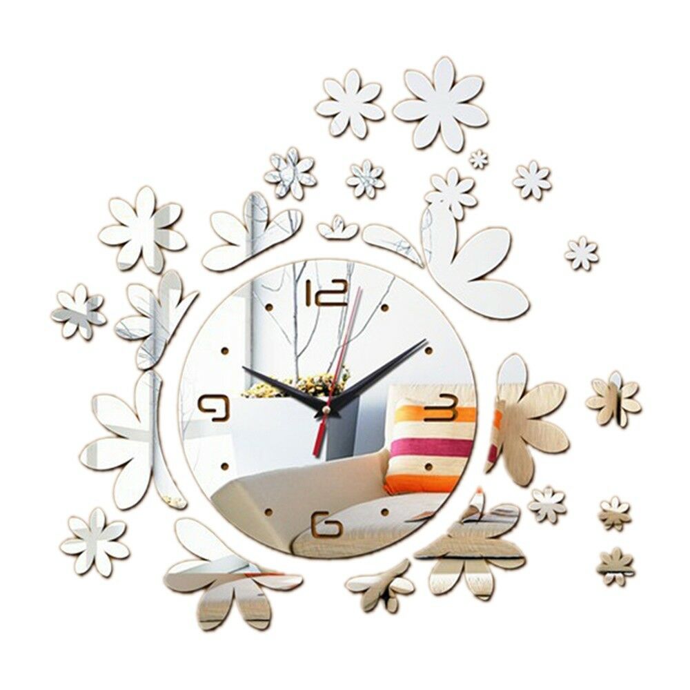 Acrylic DIY Wall Clock Mirror Creative Silent   silver