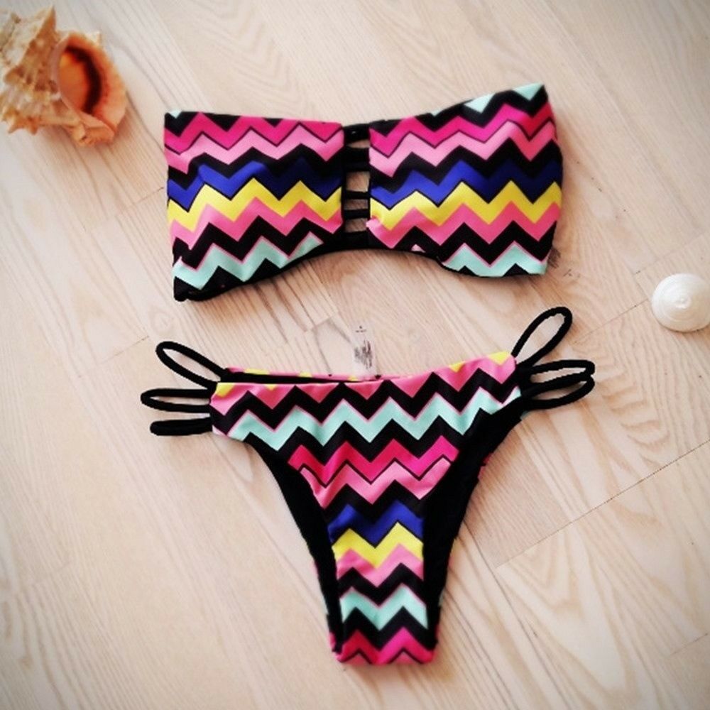 Black Grid Bikini Two Sides Wearable Sexy Women Swimsuit Swimwear Bathing Suit