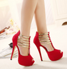 Gold Hollow Out Roma Peep-toe Platform High Heels for Party Event Club Black/Red