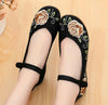 Chinese Ethnic Embroidery Ballet Flat Marry Janes Dancing Shoes Gold Flowers