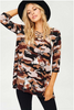 Women Camouflage Floral Bull Head Cowskull Casual Jersey Blouse Top