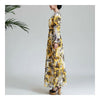 Printing Leaf Long Sleeve Round Collar Long Dress   S