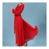 Long Sleeve Dress Bohemian Long Skirt Chiffon   red   S