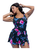 Women Classic Black Blossom Floral Padded One Piece Dress Swimsuit Padded Bra