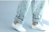 Pantalones de Mezclilla Azul Boho Floral Holgado Boutique Mono Mono Tamaño Libre