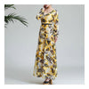 Printing Leaf Long Sleeve Round Collar Long Dress   S