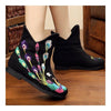 Eklatante Pfau Vintage Peking Stoff Schuhe Bestickt Stiefel Schwarz Dünn 3
