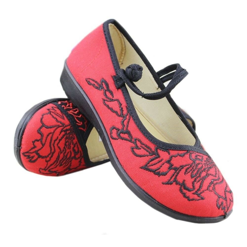 Old Beijing Cloth Shoes Rubber Sole Flat    red