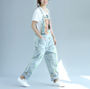 Pantalones de Mezclilla Azul Boho Floral Holgado Boutique Mono Mono Tamaño Libre