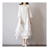 Mori Girl Silk Cotton Plate Button Dress  white   M