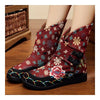 Vintage Beijing Cloth Shoes Embroidered Boots claret 35