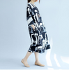 Schwarz & Weiß Abstrakter Aufdruck Übergroßer Baggy-Stil Tunika Langes Kleid