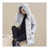 Hiver Doudoune Femme Col Fourrure Milieu Long Épais Gris