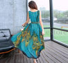 Sexy Sleeveless Boho Peacock Swing Maxi Long Dress with Belt