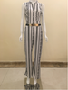 Black Geo Print Wide Leg Jumpsuit with free Gold Plate Metallic Belt