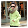Hiver Fin Couleur Bonbons Col Fourrure Court Doudoune Vert Clair