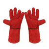 1 Par Largo Mig Soldadura Soldador Trabajo Piel Vacuno Guantes 35cm Llenos Rojo