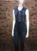 Blue Denim Sleeveless Faded Jeans Cross Neck Jumpsuit Overalls
