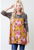 Blossom Floral Casual Jersey Top w Leopard Print Sleeves 4 Colors
