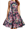 Women Vintage 50s Rockabilly Audrey Hepburn Boat Neck Floral Printed Swing Dress