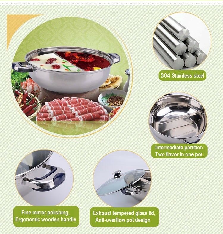 304 stainless steel thick mandarin duck pot S pan with lid for steam pot