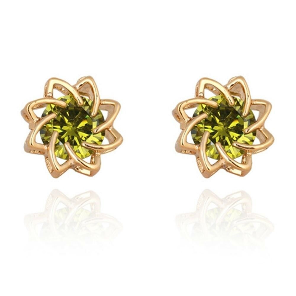 18K Gold Galvanized Austrian Zircon Earrings  green