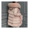 Winter Woman Middle Long Fake Fox Fur A Shape Down Coat    pink