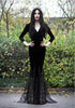 Schwarz Mittelalterlich Velvet Plunge Spitze Renaissance Gothik Kleid